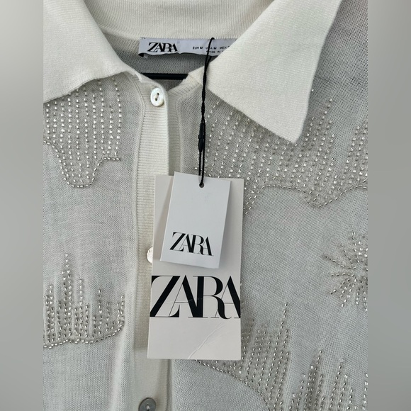 Zara- Beaded Knit Polo- M - Picture 7 of 12